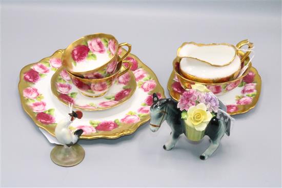 Royal Albert tea set of six, donkey with flowers and a Doulton cockeral
